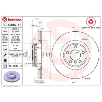 2x Bremsscheibe BREMBO 09.C396.13 passend für BMW