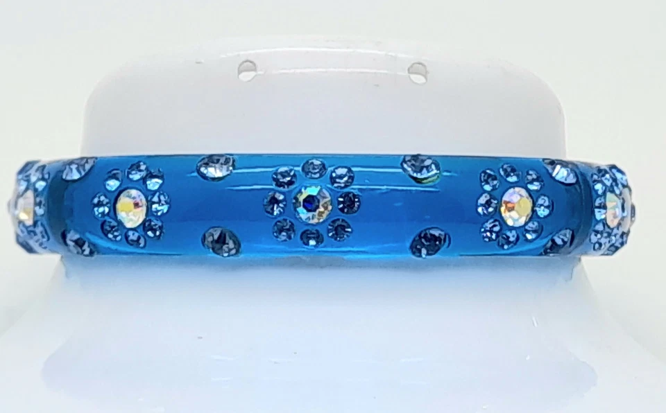 B048 Pulsera Moda Estrás Azul Transparente Plástico Flor Azul &ab Foto 3 de 4