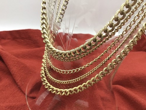 VINTAGE 50'S CORO SIGNED MULTI CHAIN GOLD PLATED NECKLACE 16-18” - Picture 5 of 8
