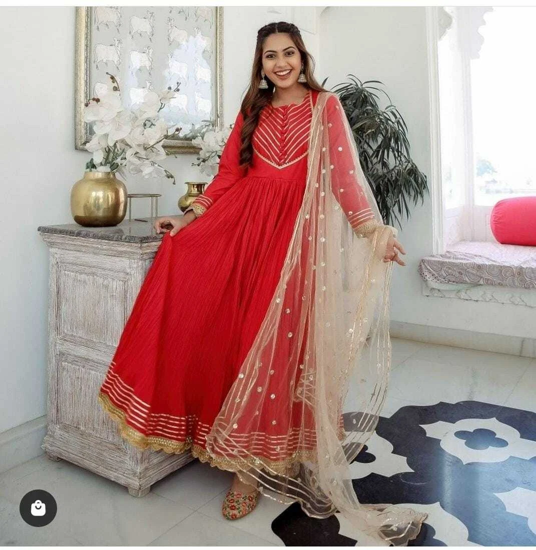 New elegant Beautiful anarkali gota work kurti and sequence work dupatta  set | eBay