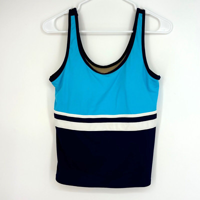 L.L. Bean Womens Size 8 Tankini Swim Suit Top Navy Turquoise Blue Soft Cup Bra