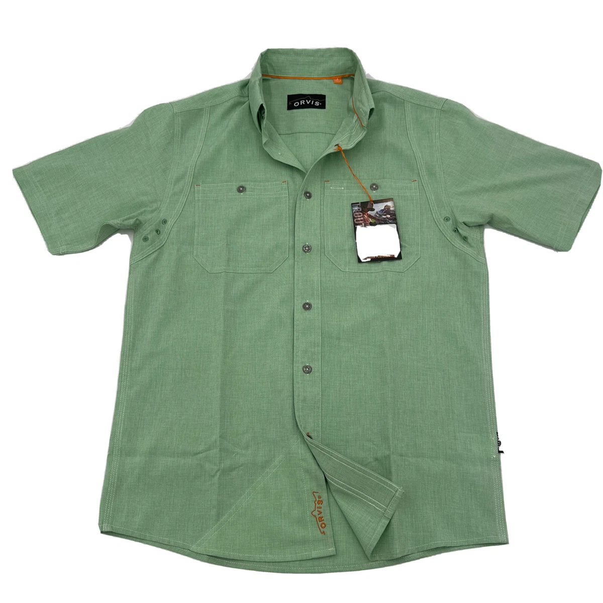 Orvis Trout Bum Tech Chambray Work Shirt Mens Sz S Green