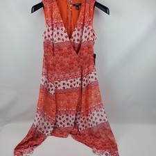 Chaps Womens Dress Asymmetrical Boho Floral Sleeveless Size 4 Orange Red Pink 