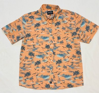 Salt Life Orange Button Up Hawaiian Island Men's Medium Short Sleeve Shirt