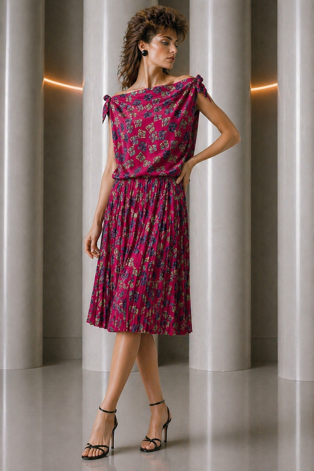 PIERRE CARDIN HAUTE COUTURE- 1991 Fuchsia Pleated Silk Dress, Size 6