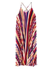 Farm Rio Women's Pleated Midi Dress, Diagonal Stripes Multicolor