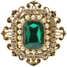 Retro Green Rhinestone Brooch Pin for Women Jewelry Gifts Vintage Anthique