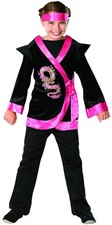 Pink Dragon Ninja Warrior Girl Asian Fancy Dress Up Halloween Child Costume