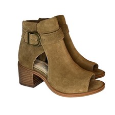 Sole Society Caramel Suede Peep Toe Cutout Booties Size 5.5 Block Heel