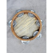 Vintage Style 6 Inch Wood Tambourine with Rawhide Head and 6 Metal Jingle Pairs