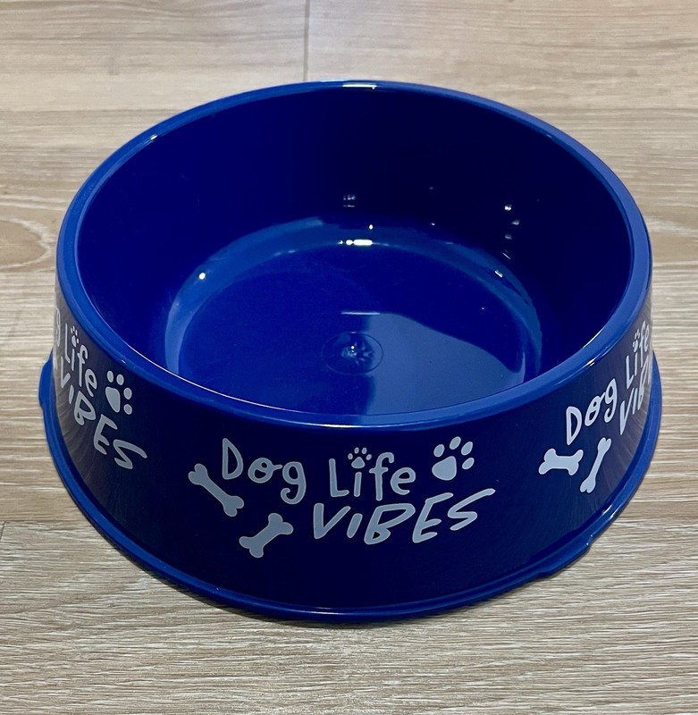 Dog Life Vibes Bones + Paw Print Plastic Food / Water Bowl Blue White Brand New