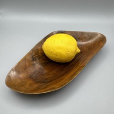 Retro vintage fine polished wooden carved trinket / coin serving dish 22cm