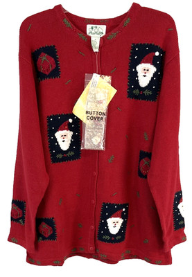 Quacker Factory Cardigan Santa Sweater Red Sz 1X Christmas A60554