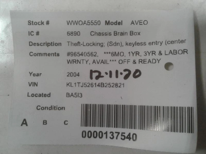 Chasis ECM antirrobo entrada sin llave tablero central compatible 04-08 AVEO 638163 Foto 3 de 3