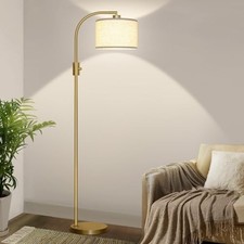 Arc Floor Lamp, Dimmable, Gold, Linen Shade, Includes LED Bulb