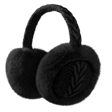 Pleneal Ear Muffs for Winter Women, Foldable Earmuffs Faux Fur Warm Ear Black