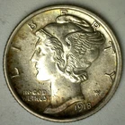 1918 Mercury Silver Dime LIGHTLY TONED Uncirculated 10c US AU Type Coin