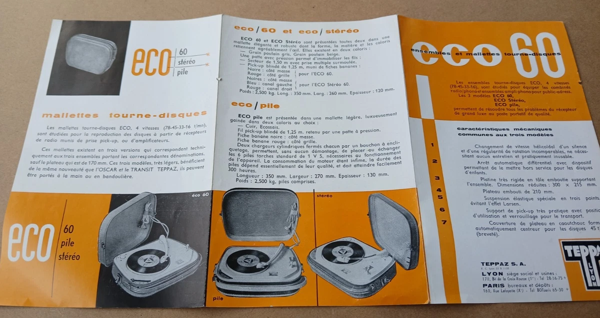 publicité information électrophone TEPPAZ ECO 60 stéréo tourne-disque vers 1960