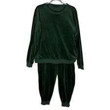 Banana Republic Lounge Set Womens XL Green Stretch Velour Cozy Fuzzy Pullover