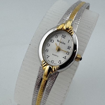 Vintage Westclox Quartz Watch Women Dual Tone Oval Mesh 