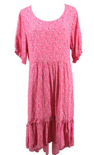 April Cornell Midi Tiered Ruffle Dress Sz Large Pink Cottage Retro Cowgirl Ranch