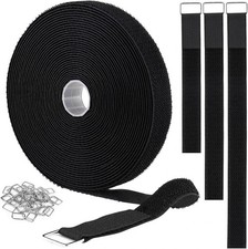 1"x32ft Hook and Loop Straps with 50 Metal Buckles, Adjustable Fastening Cabl...