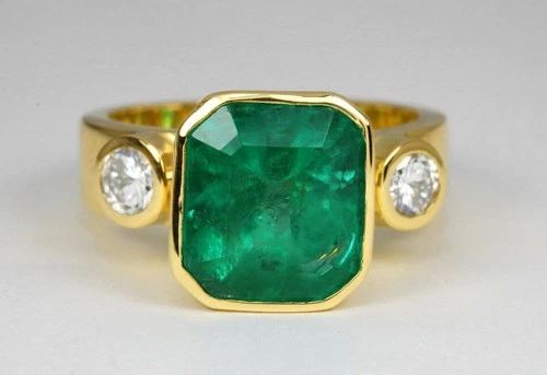 Art Deco 4.10 Ct Natural Emerald Antique Vintage Wedding Ring 14K Yellow Gold FN