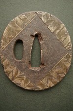 Tsuba per spada katana giapponese in ferro Edo originale dal Giappone 0424B7G