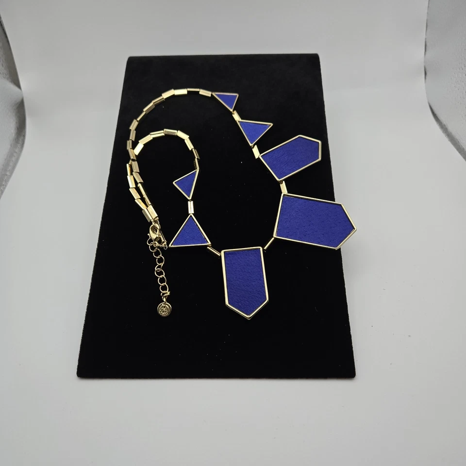 Collar House of Harlow 1960 chapado en oro 5 estaciones cuero azul Foto 2 de 3