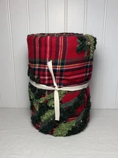 Pottery Barn Elliot Plaid Embroidered Tree Table Throw ~ 50 in x 50 in ~ Red