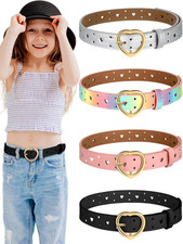 4 Pcs Girls Belt Size Aged 3-12 Kids PU Leather Waist Hollow Heart Design Kids B