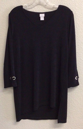 Chico's Travelers Black Slinky Knit Travel 3/4 Sleeve Blouse Sz 8-10 Shirt Top