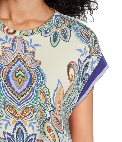 $138 JOHNNY WAS Plus SZ 1X JANIE FAVORITE PAISLEY CREW NECK DRAPED TEE RUTA NWT - Picture 2 of 7