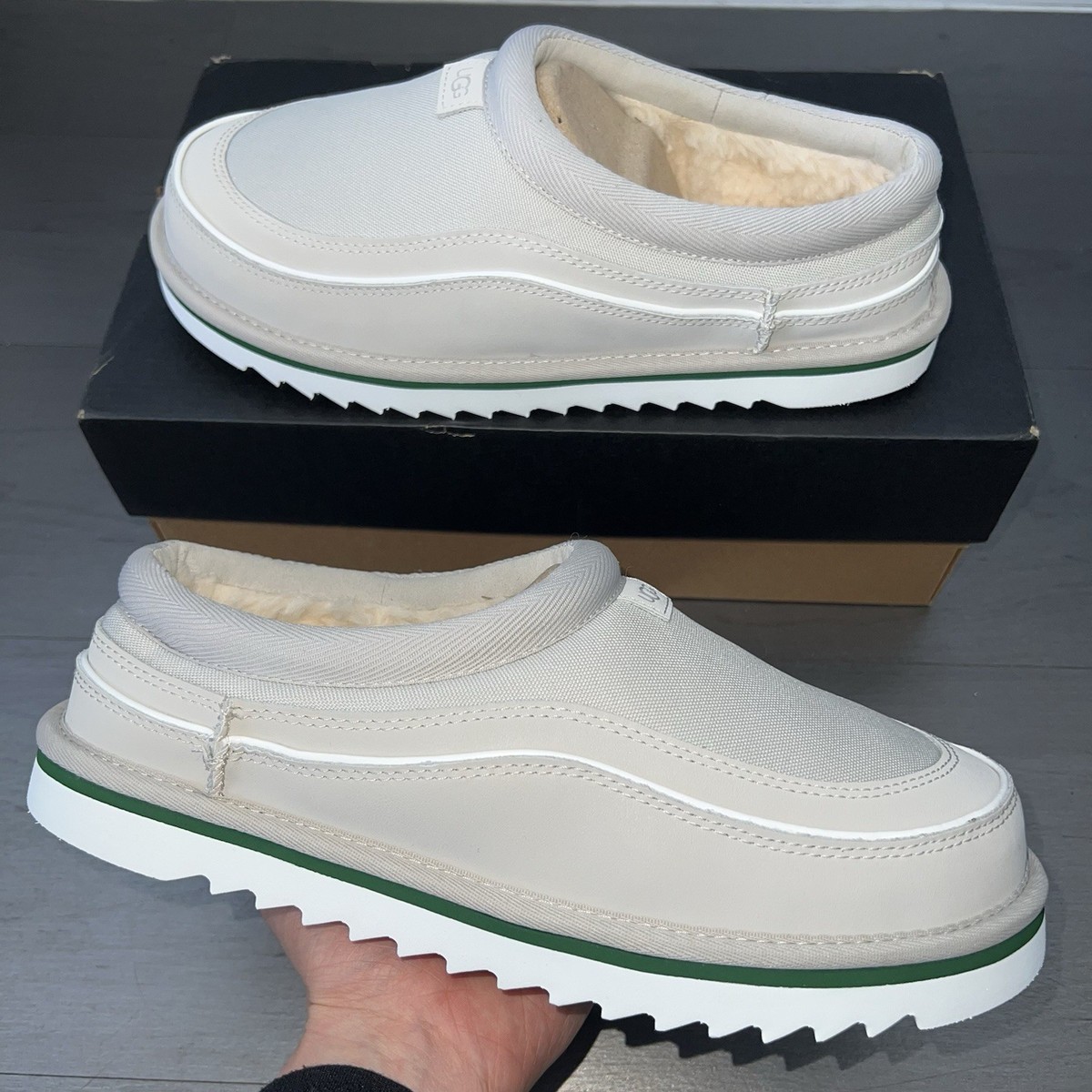 NEW UGG Tasman Cali Wave Men's Size Slippers Gray Linen White