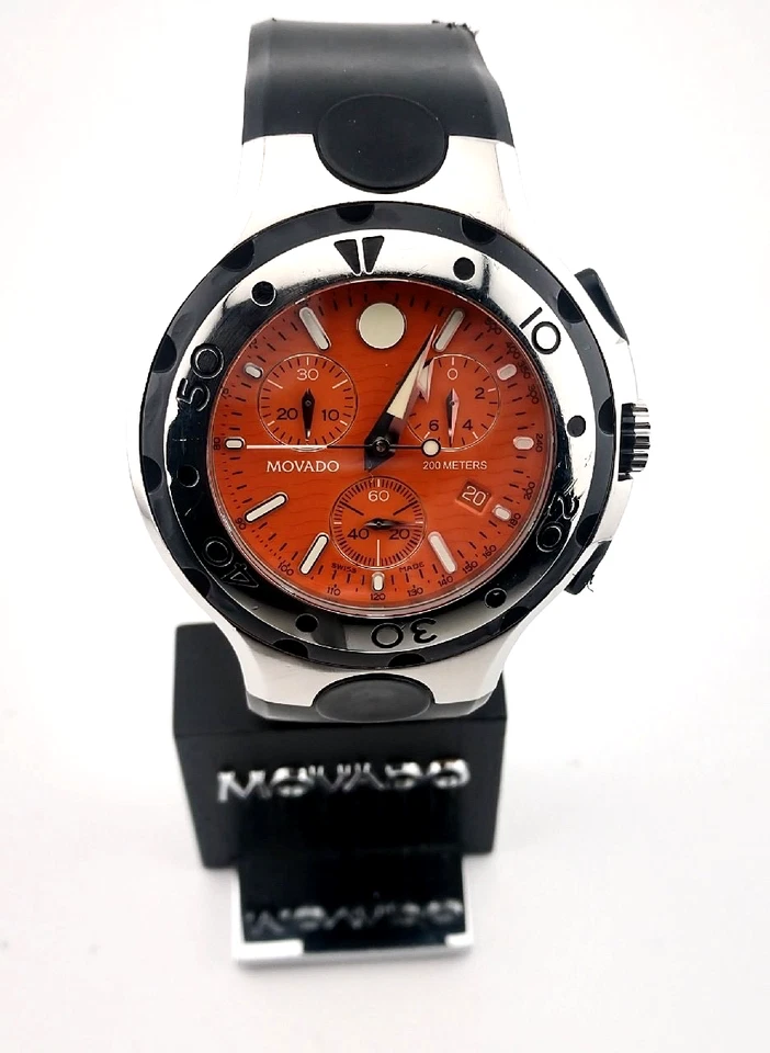 Relógio Movado Masculino Série 800 Cronógrafo SS/Raro Mostrador Laranja Modelo #84.C5.1896.1 - Imagem 3 de 4