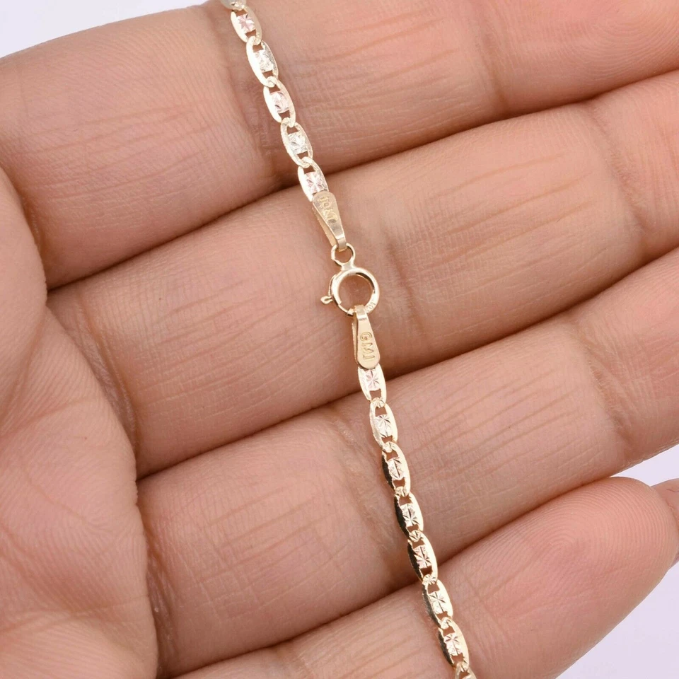 Tobillera Valentino Mariner tricolor texturizada de 2 mm real 10K oro tricolor 10"