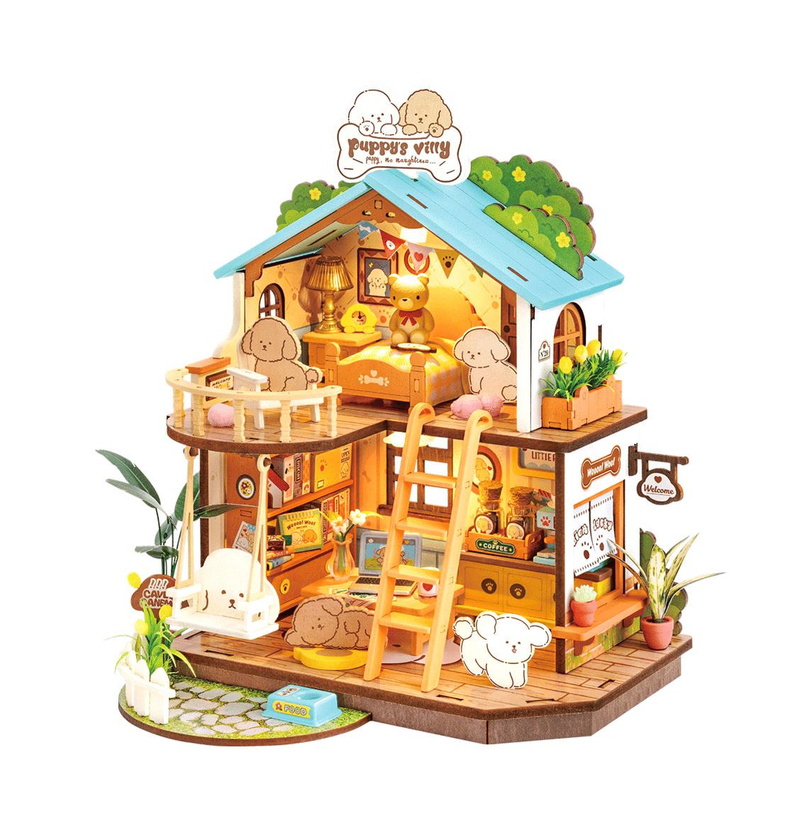 ROBOTIME Rolife Puppy's Cozy Villa Miniature  DIY Dollhouse Kit DG169