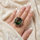 925 Sterling Silver Rose Gold Rings Gleaming Chrome Green Tourmaline 28.10Ct