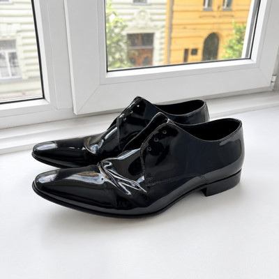 Hugo Boss Patent Leather Wholecut Oxford Pointed Toe Vero Cuoio Made Italy 8.5