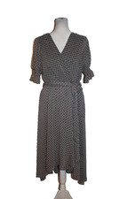 Puff Sleeve V-Neck Black Printed Tie Waist Lined Tommy Hilfiger Dress Size 12