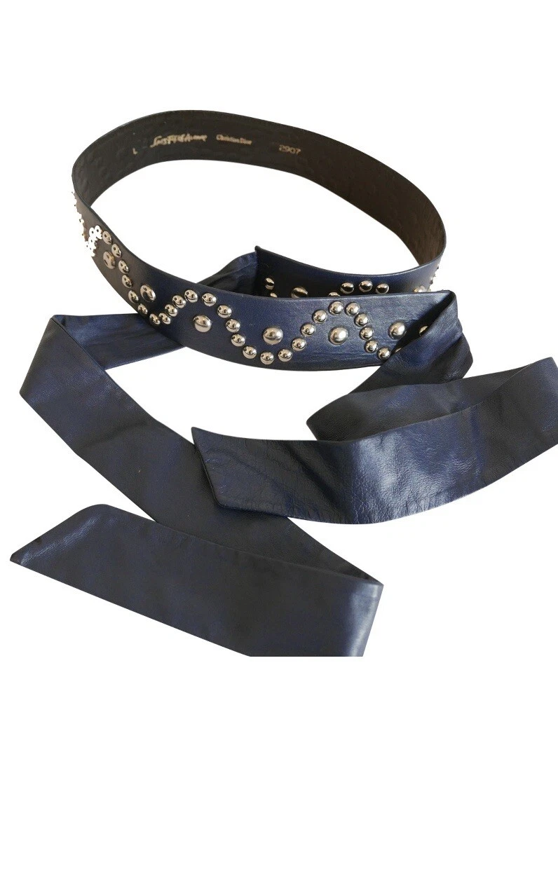 CEINTURE VINTAGE DIOR Christian Dior x Saks Fifth Avenue cuir marine enveloppant avec argent