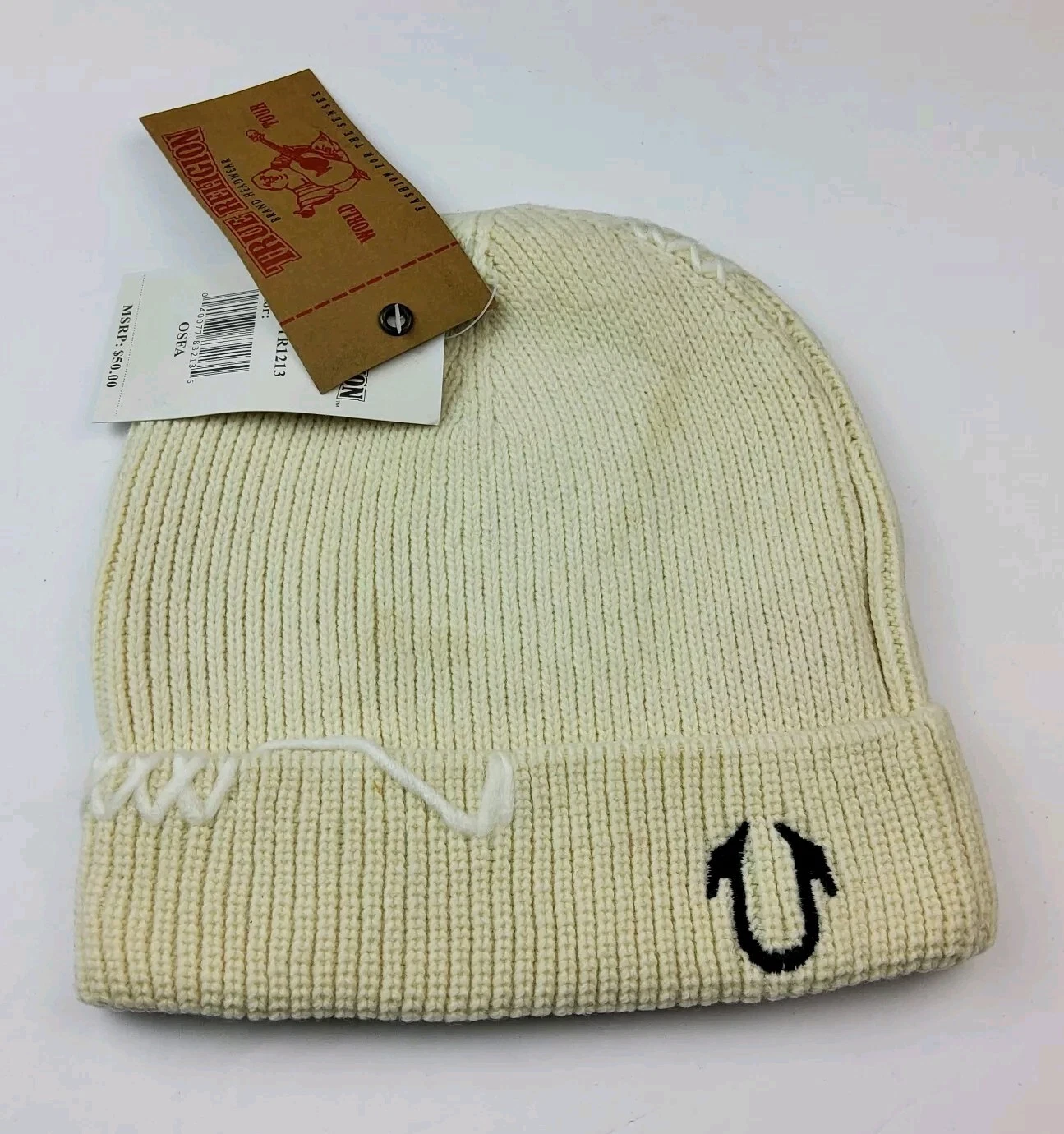 True Religion Winter Knit Hat Ivory