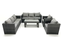 Fimous Rattan Garden Furniture Sofa Set with Coffee table Armchair Side Tables