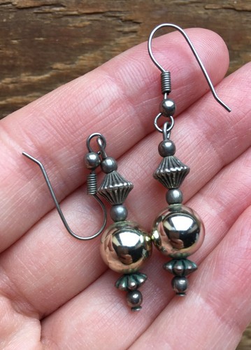 Chunky Silver Metallic Drop Design Earrings/Bobble/Round/Modern/Boho/Ethnic - Picture 4 of 4