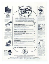 1970'S  THE OLD SPAGHETTI FACTORY MENU 8.5X11 GLOSSY REPRINT  VINTAGE