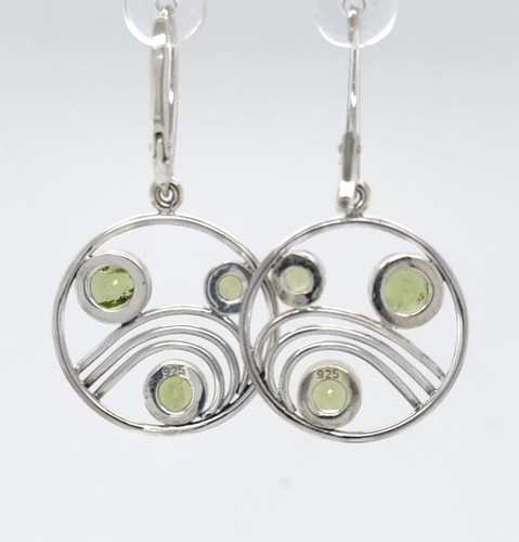 Facetted Green PERIDOT Wave Round Earrings - 925 STERLING SILVER Leverback #62e - Picture 6 of 9