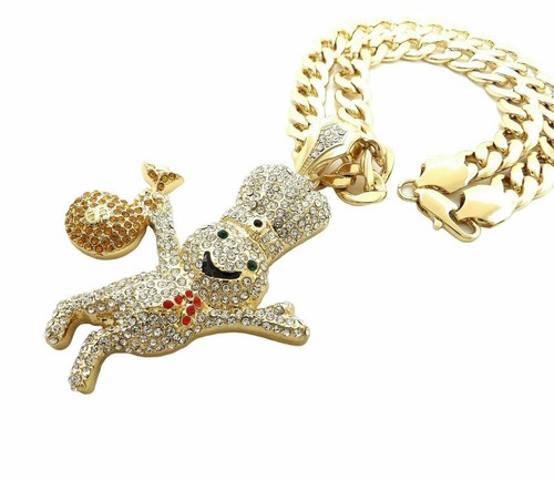 Hip Hop Iced Large Doughboy Pendant & 18" 20" 24" Cuban Chain Bling Necklace - 第 26/33 張圖片