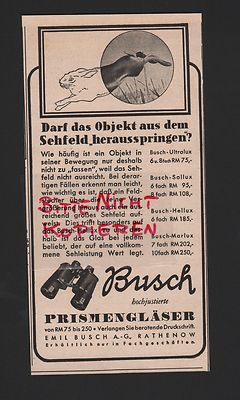 Rathenow, Advertising 1939, Emil Busch AG Optical Industry Busch Prism Glasses