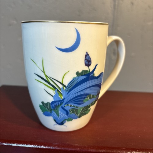 Bone China Coffee Mug 15oz BLUE GOLDFISH Design WHITE/BLUE w/Gold Rim - Picture 8 of 11