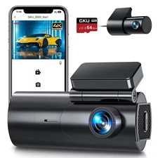 Dash Cam Front and Rear Camera – 4K+1080P Dual Dash Camera for Cars with 64G